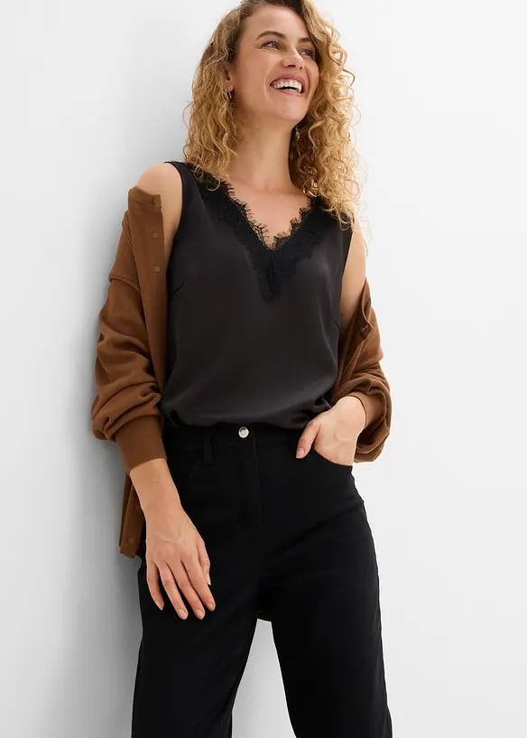 Pantaloni  mom a vita alta in twill, bonprix