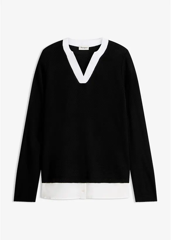 Maglione in filato fine con inserti effetto camicia, bonprix