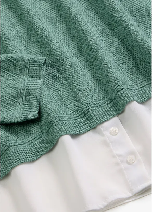 Maglione in filato fine con inserti effetto camicia, bonprix