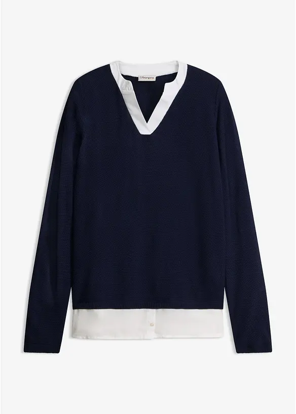 Maglione in filato fine con inserti effetto camicia, bonprix