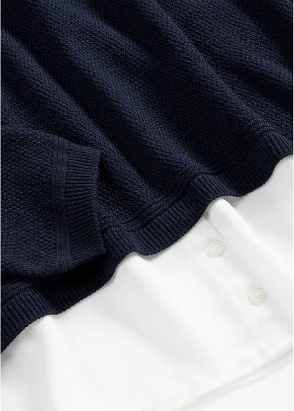 Maglione in filato fine con inserti effetto camicia, bonprix