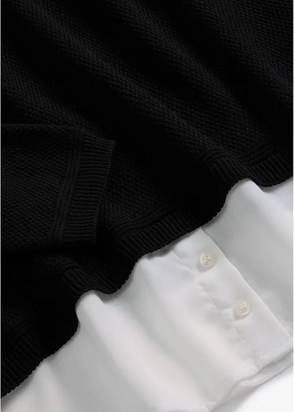 Maglione in filato fine con inserti effetto camicia, bonprix