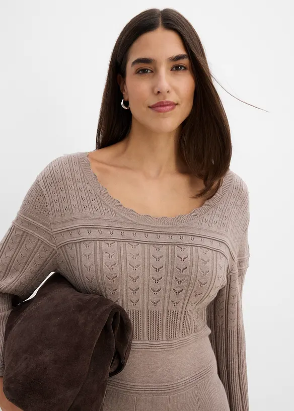Abito in maglia con motivo traforato, bonprix