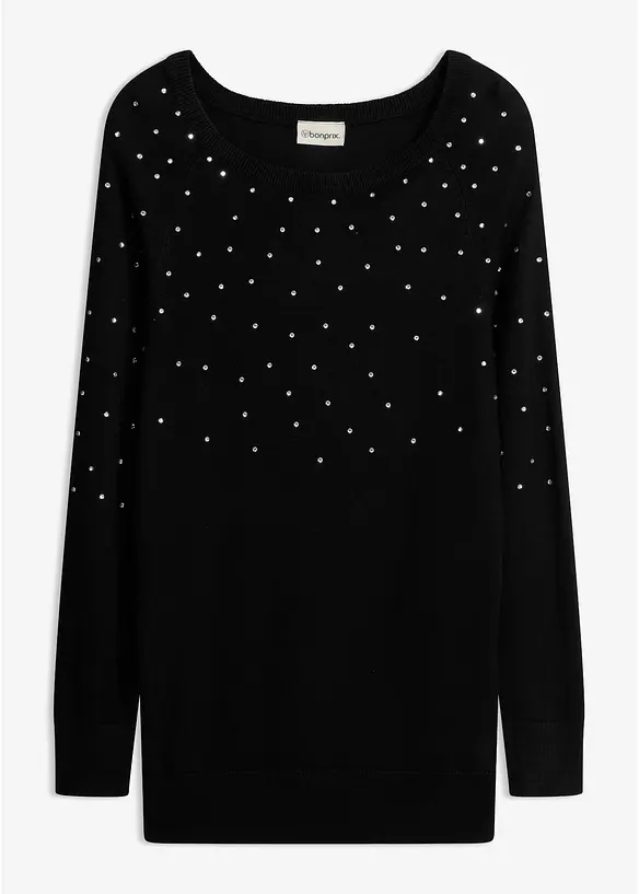 Maglione lungo con strass, bonprix