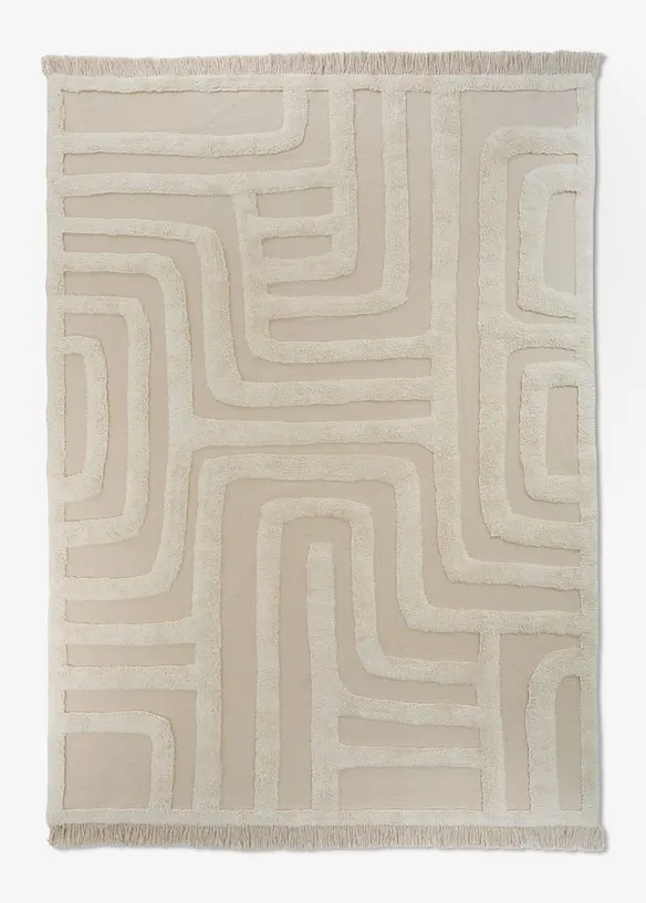 Tappeto in cotone con struttura a rilievo e frange, bonprix