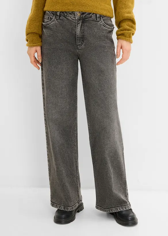 Jeans wide leg, vita media, bonprix