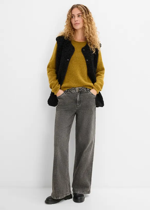 Jeans wide leg, vita media, bonprix