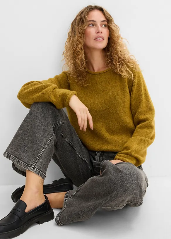 Jeans wide leg, vita media, bonprix