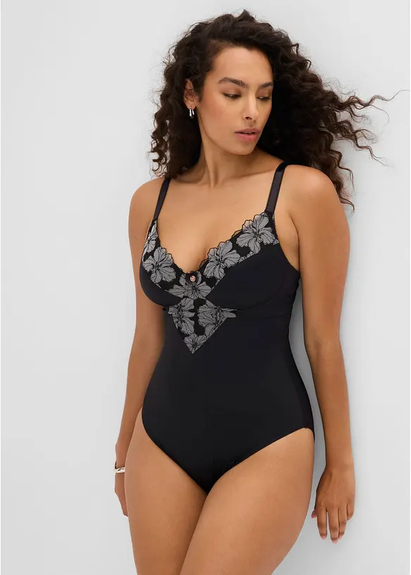 Body senza ferretto con ricamo ed effetto modellante forte, bonprix