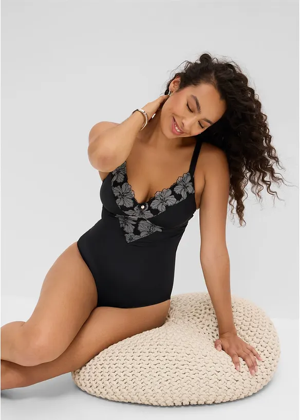 Body senza ferretto con ricamo ed effetto modellante forte, bonprix