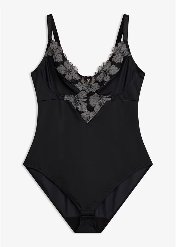 Body senza ferretto con ricamo ed effetto modellante forte, bonprix