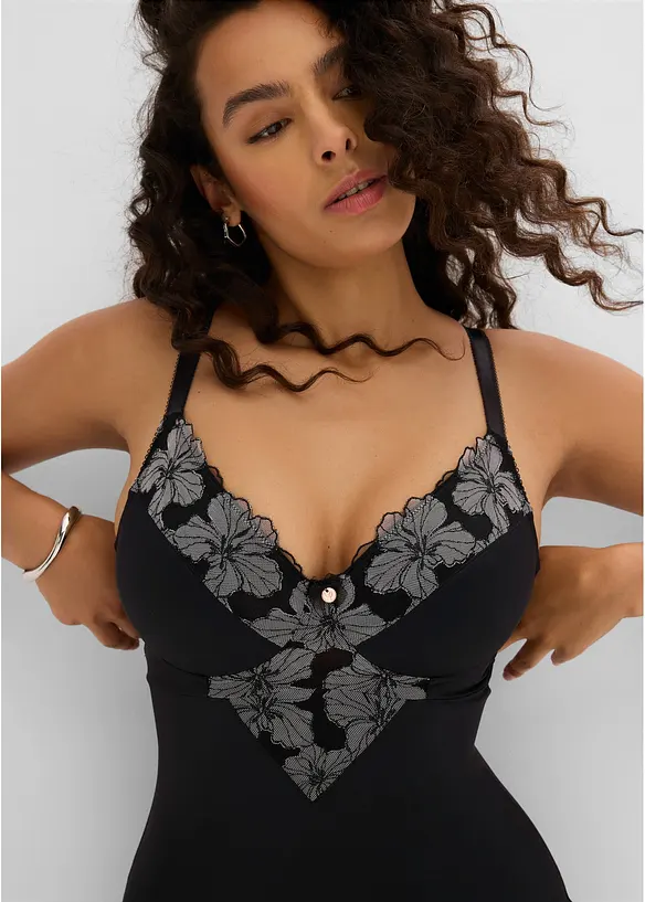 Body senza ferretto con ricamo ed effetto modellante forte, bonprix