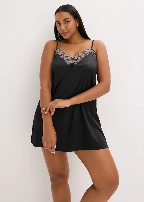 Sottoveste di satin con raffinato ricamo, bonprix