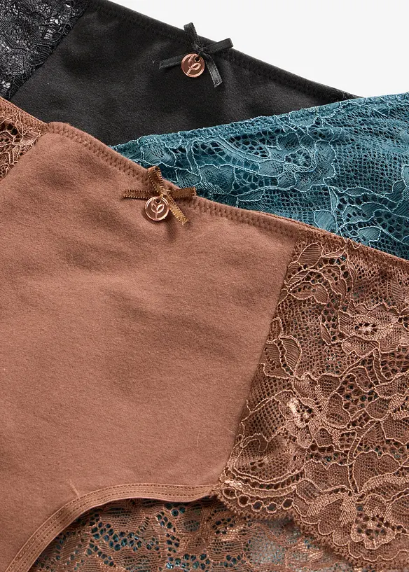 Panty con cotone biologico e pizzo (pacco da 4), bonprix