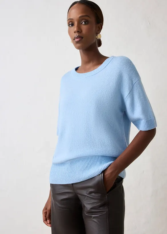 Maglione oversize a maniche corte in misto lana, bonprix