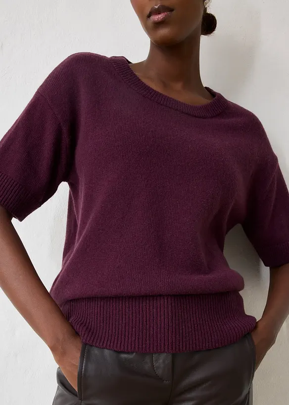 Maglione oversize a maniche corte in misto lana, bonprix