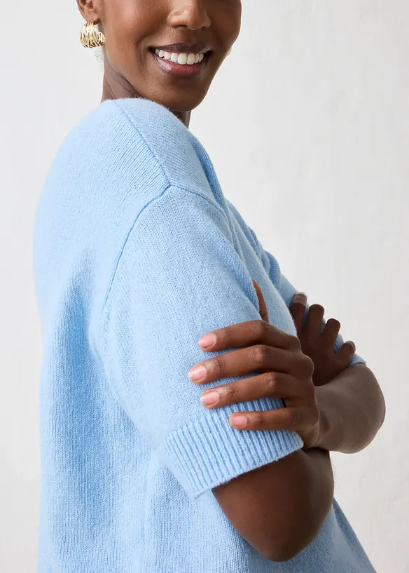 Maglione oversize a maniche corte in misto lana, bonprix