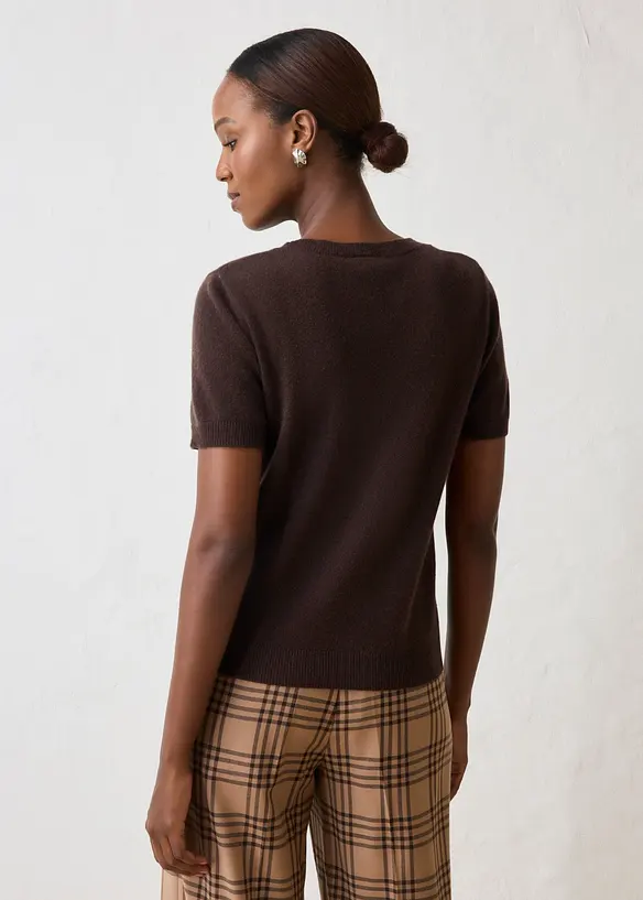 Maglione a maniche corte in puro cachemire con Good Cashmere Standard&reg;, bonprix