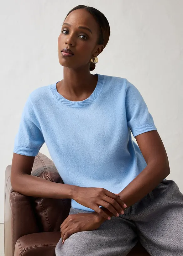 Maglione a maniche corte in puro cachemire con Good Cashmere Standard&reg;, bonprix