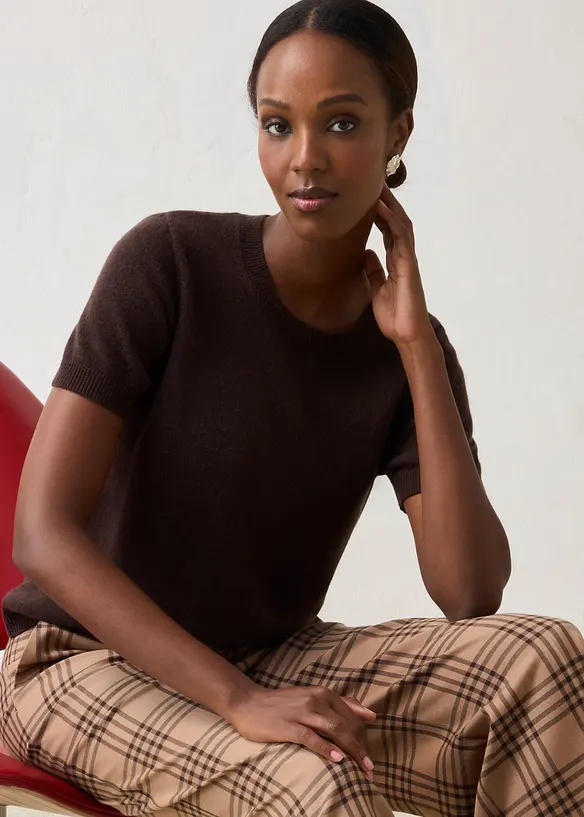 Maglione a maniche corte in puro cachemire con Good Cashmere Standard&reg;, bonprix