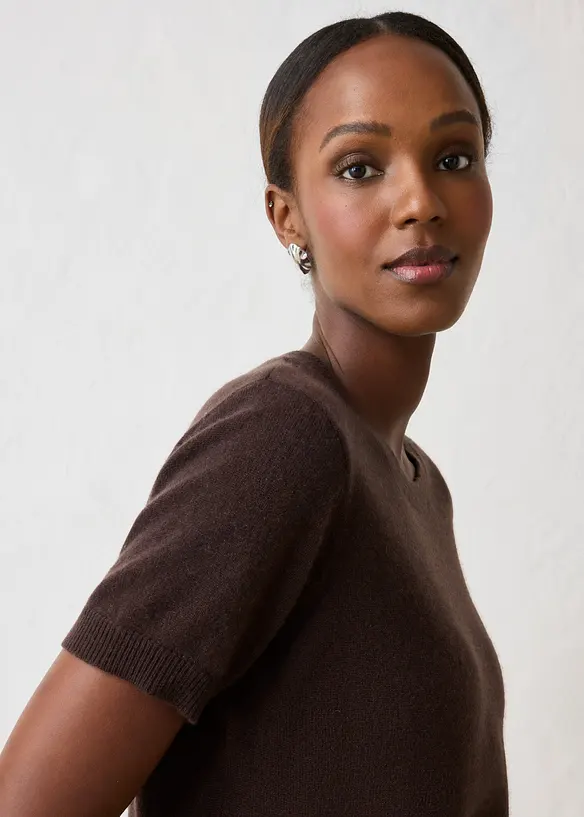 Maglione a maniche corte in puro cachemire con Good Cashmere Standard&reg;, bonprix