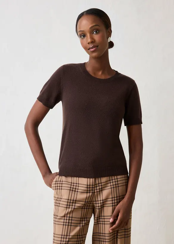Maglione a maniche corte in puro cachemire con Good Cashmere Standard&reg;, bonprix