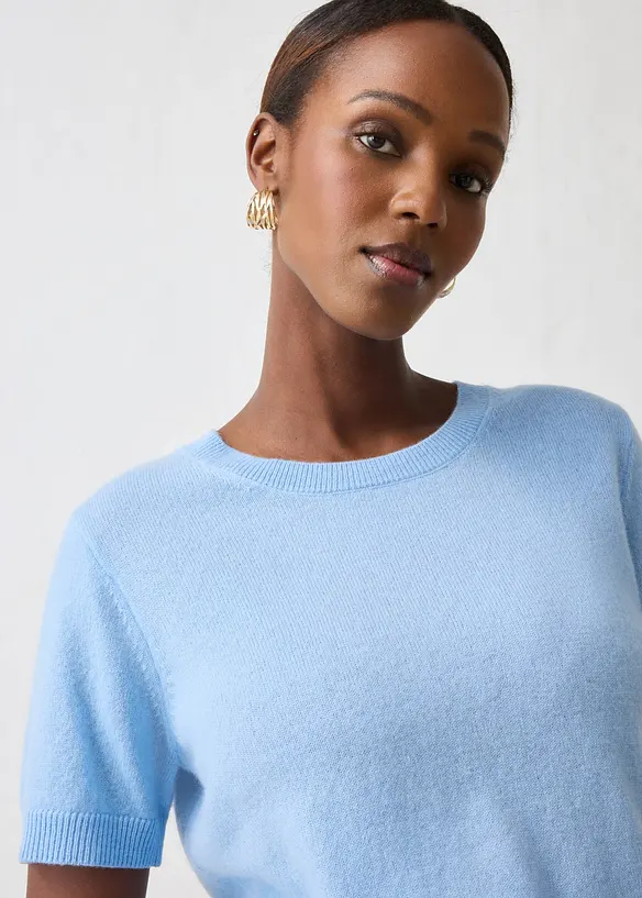 Maglione a maniche corte in puro cachemire con Good Cashmere Standard&reg;, bonprix