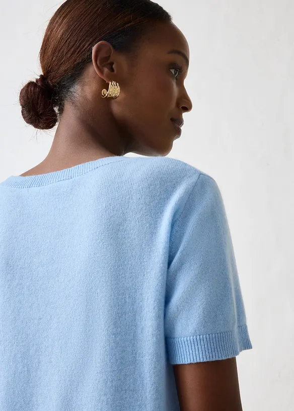 Maglione a maniche corte in puro cachemire con Good Cashmere Standard&reg;, bonprix
