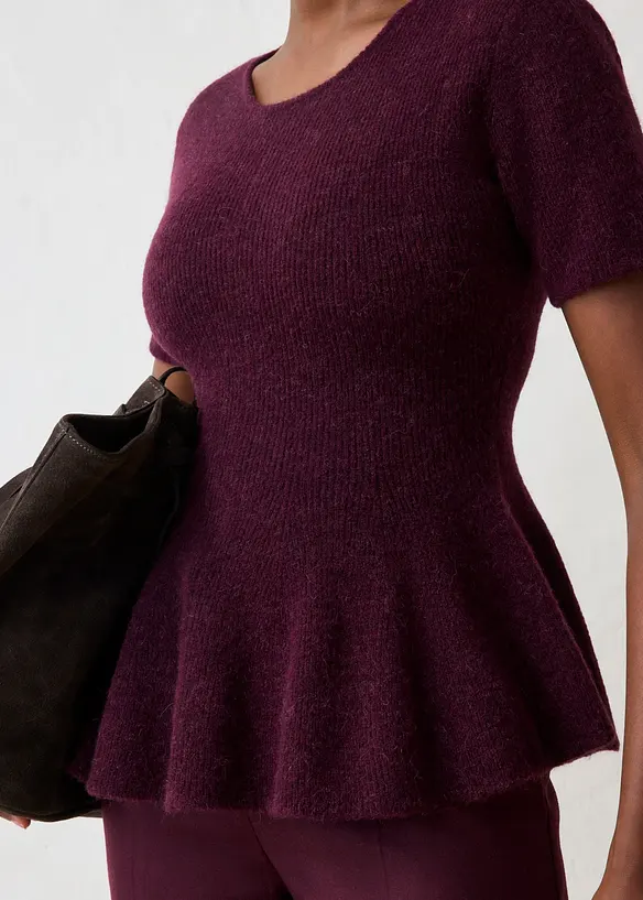 Maglione a maniche corte in misto  lana con baschina, bonprix