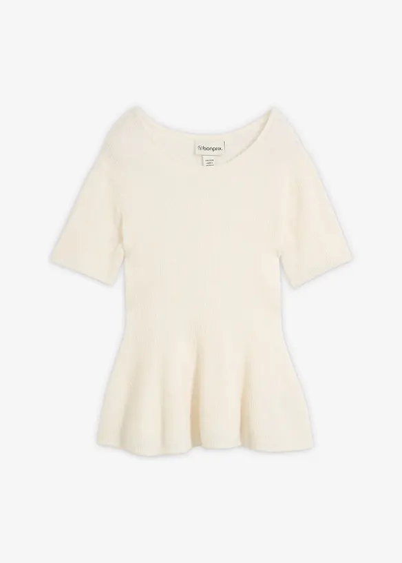 Maglione a maniche corte in misto  lana con baschina, bonprix