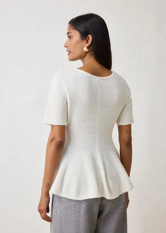 Maglione a maniche corte in misto  lana con baschina, bonprix