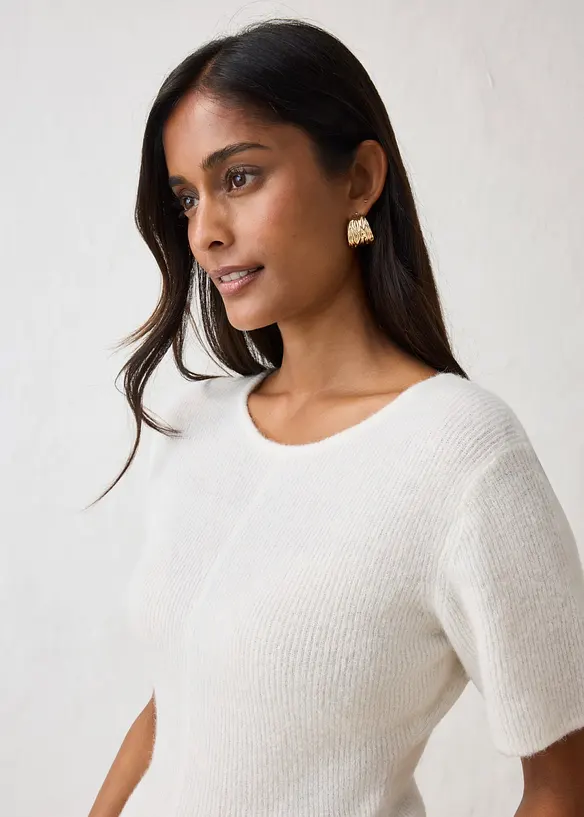 Maglione a maniche corte in misto  lana con baschina, bonprix