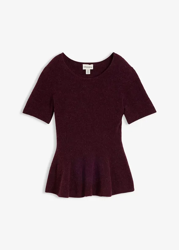 Maglione a maniche corte in misto  lana con baschina, bonprix