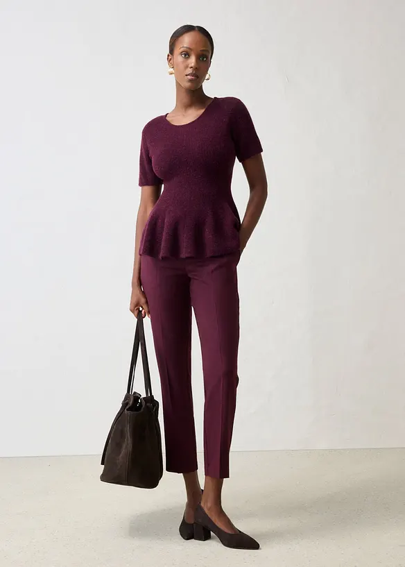 Maglione a maniche corte in misto  lana con baschina, bonprix
