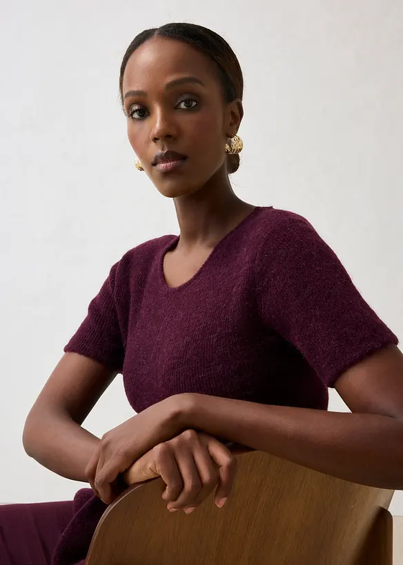 Maglione a maniche corte in misto  lana con baschina, bonprix