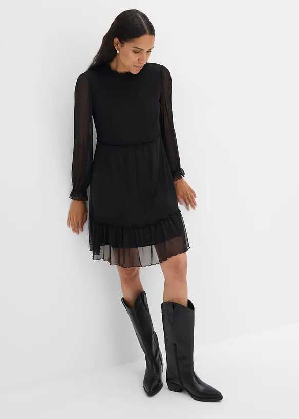 Abito in jersey e mesh fine, bonprix