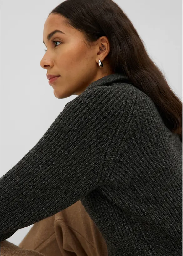 Maglione con collo alto e zip in misto viscosa morbido, bonprix