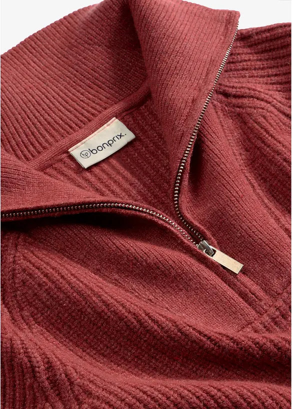 Maglione con collo alto e zip in misto viscosa morbido, bonprix