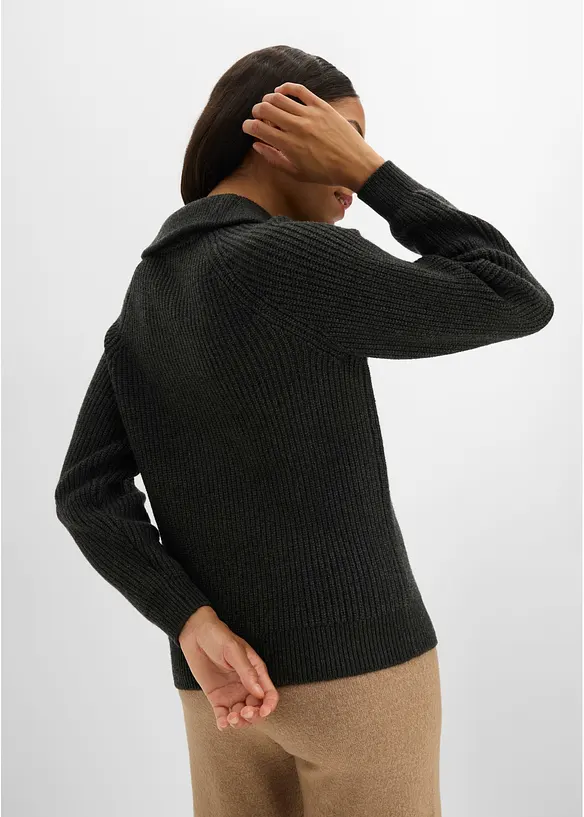 Maglione con collo alto e zip in misto viscosa morbido, bonprix