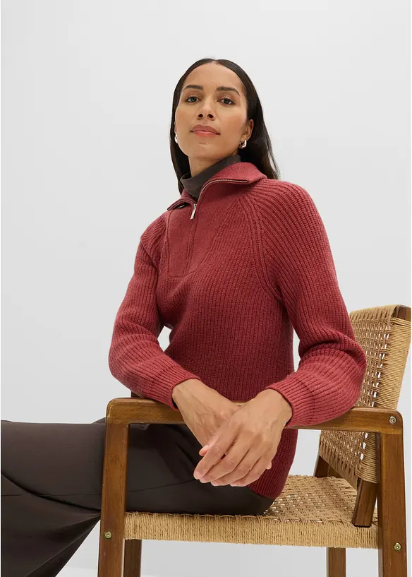 Maglione con collo alto e zip in misto viscosa morbido, bonprix