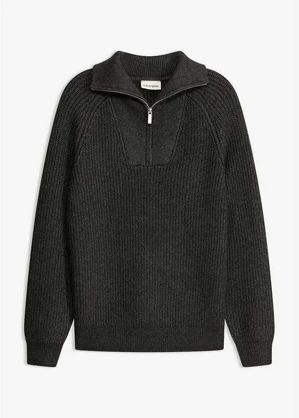 Maglione con collo alto e zip in misto viscosa morbido, bonprix