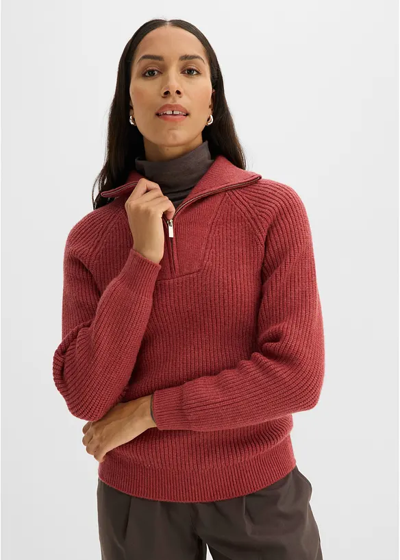 Maglione con collo alto e zip in misto viscosa morbido, bonprix