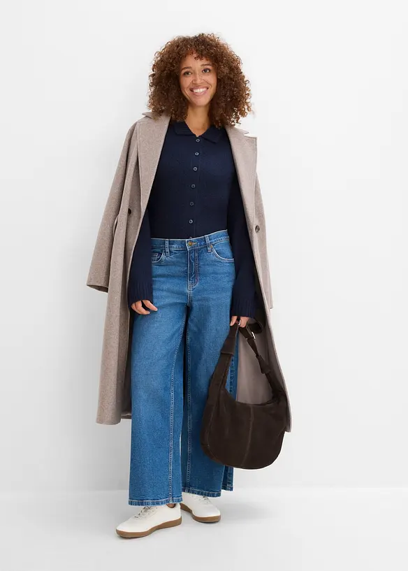 Jeans wide leg cropped, vita media, bonprix