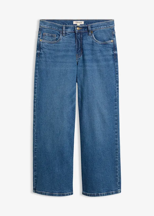 Jeans wide leg cropped, vita media, bonprix
