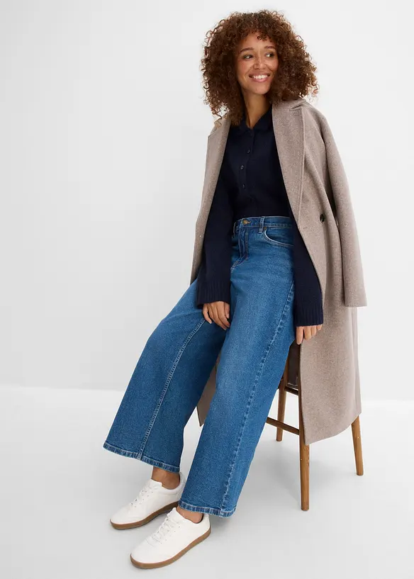 Jeans wide leg cropped, vita media, bonprix