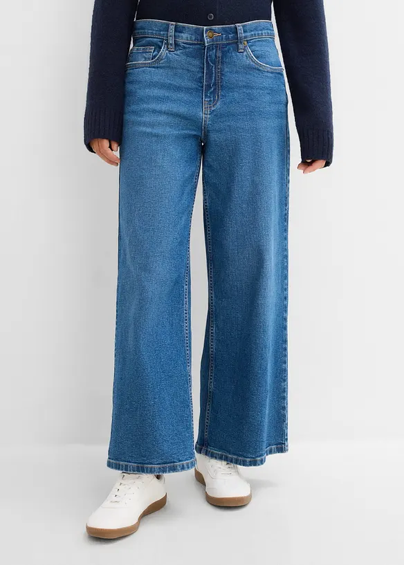 Jeans wide leg cropped, vita media, bonprix