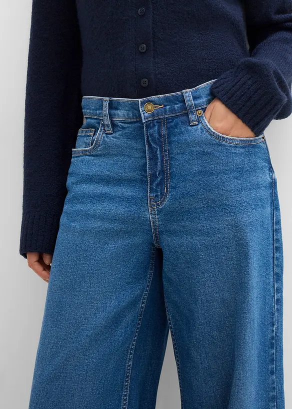 Jeans wide leg cropped, vita media, bonprix