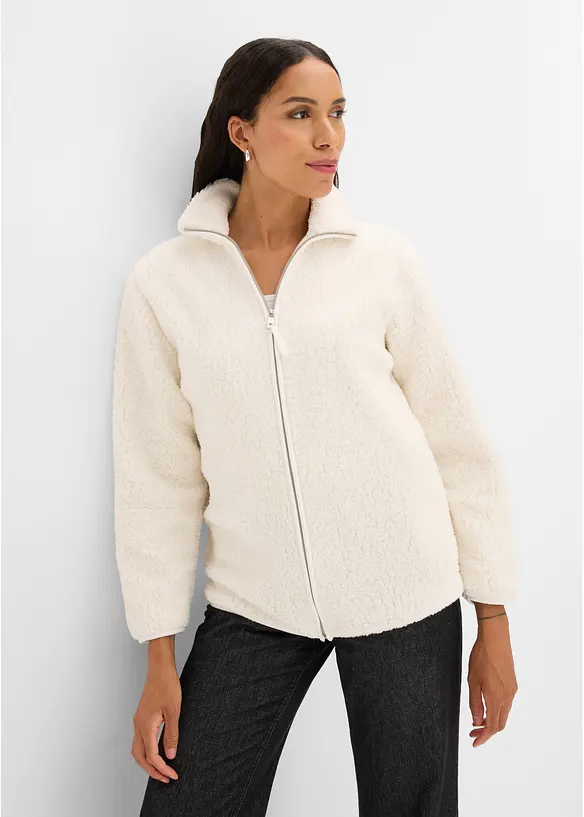Felpa con zip in pile teddy, bonprix