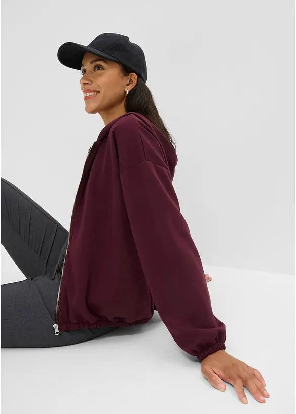 Felpa con zip, cappuccio e fondo a palloncino, bonprix
