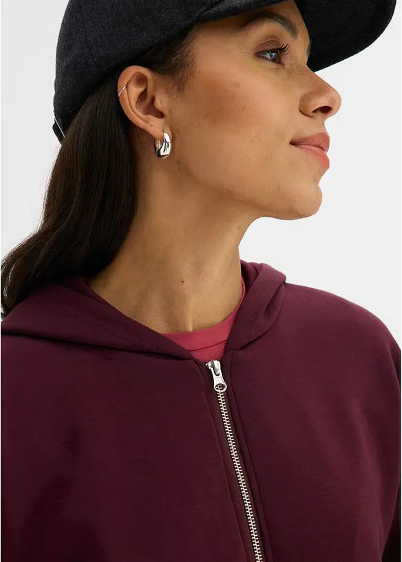 Felpa con zip, cappuccio e fondo a palloncino, bonprix